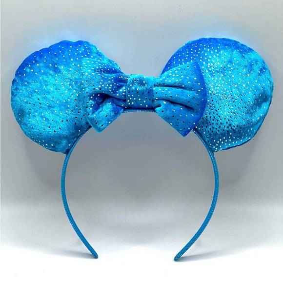 Handmade Blue Shiny Mickey Mouse Ears on Blue Headband - Picture 1 of 11